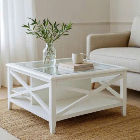 LV253-L04 : Bàn Sofa , Bàn Coffee Vuông - Màu Trắng
